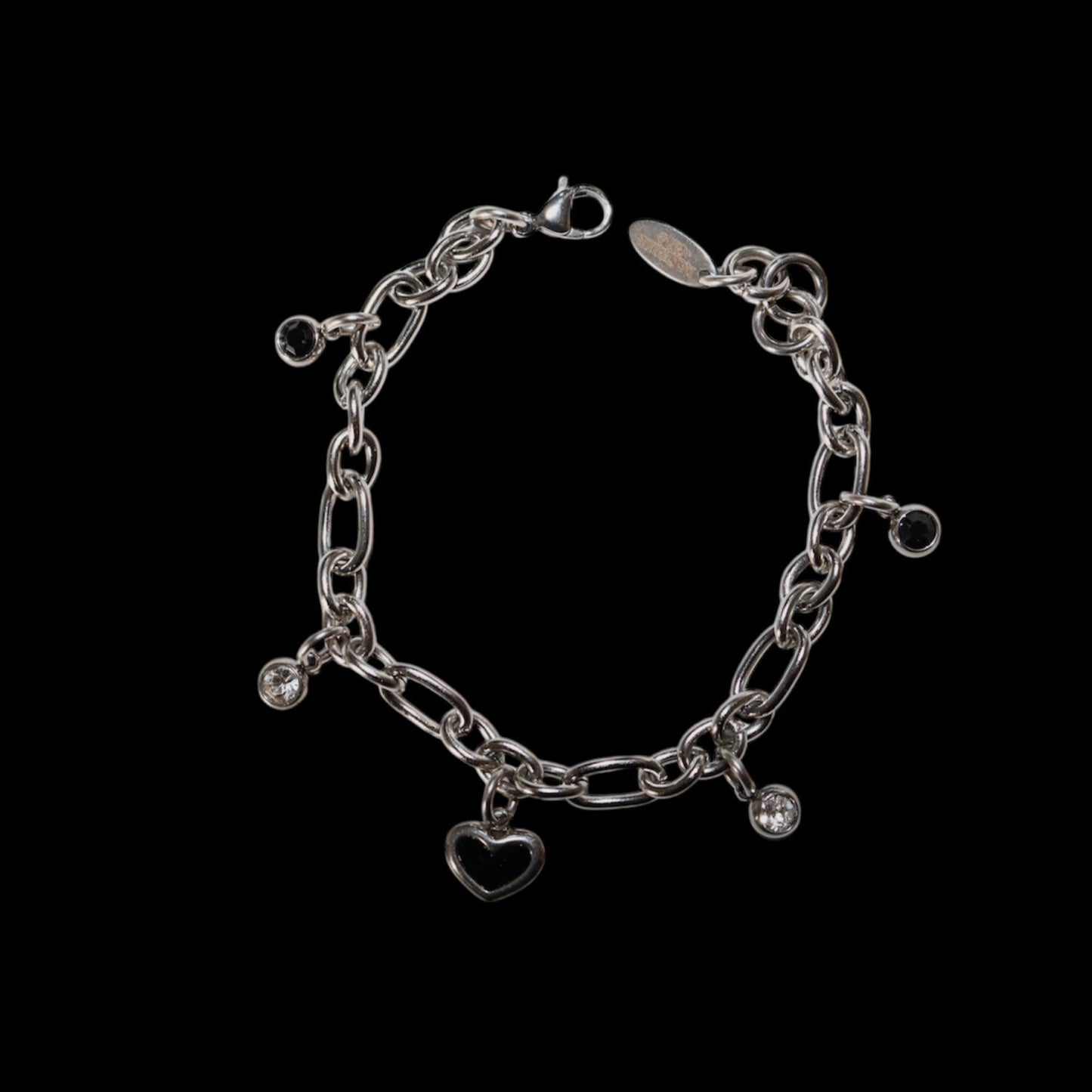 Black Heart & Gem Chain Bracelet White Background