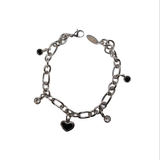 Black Heart & Gem Chain Bracelet White Background