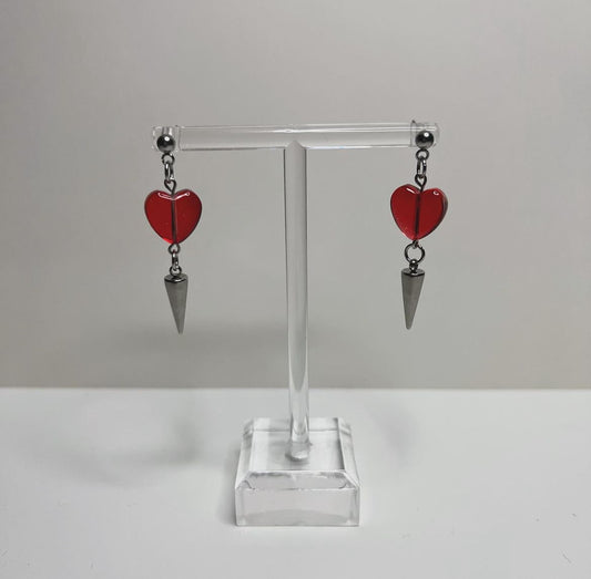 red heart spike earrings