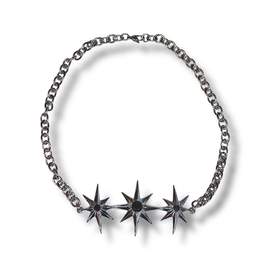stainless steel chain necklace with north star-shaped pendant on a white background